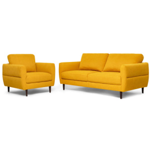 2 Pieces Upholstered Sofa Set with Removable Cushion Covers-Yellow