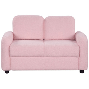 2-Seat Kids Sofa Toddler Sofa Couch with Soft Teddy Fleece Upholstery and Solid Wooden Frame-Pink