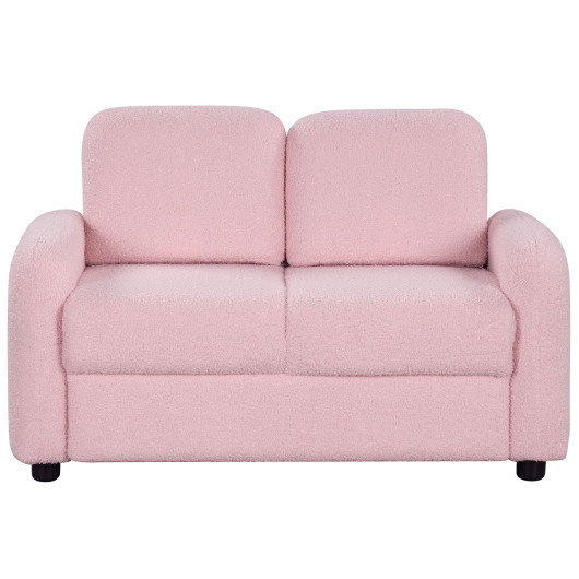 2-Seat Kids Sofa Toddler Sofa Couch with Soft Teddy Fleece Upholstery and Solid Wooden Frame-Pink