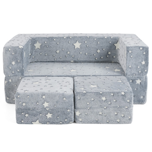 2 Seater Kids Play Couch with Removable and Machine Washable Flannel Cover-Gray