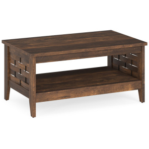 2-Tier Farmhouse Coffee Table with Open Shelf and Woven Decorations for Living Room-Rustic Brown