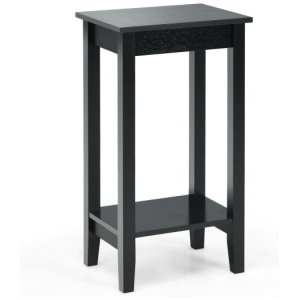 2-Tier Nightstand End Side Wooden Legs Table for Bedroom-Black