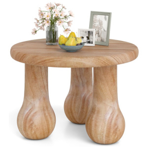 24" Small Solid Mahogany Wood Coffee Table with Thickened Top and Column Legs