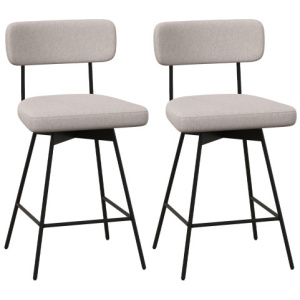 25 Inch 2-Piece Modern Upholstered Bar Stools with Back and Footrests-Beige