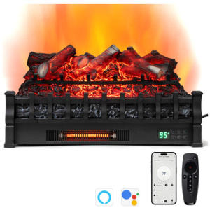 26 Inch Wi Fi Infrared Quartz Electric Fireplace Insert Logs Heater with Realistic Lemonwood Logs-Black
