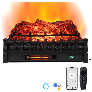 26 Inch Wi Fi Infrared Quartz Electric Fireplace Insert Logs Heater with Realistic Pinewood Logs-Black