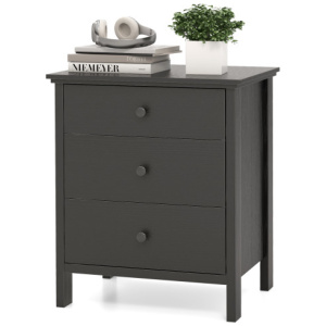 3-Drawer Wooden Nightstand Modern Bedside Table-Black