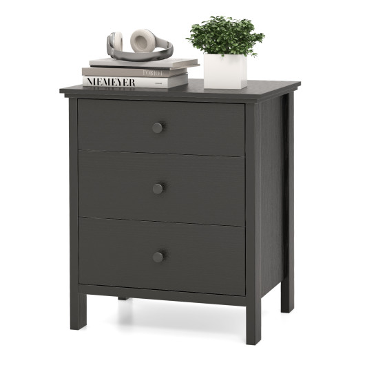 3-Drawer Wooden Nightstand Modern Bedside Table-Black