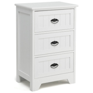 3 Drawers End Storage Wood Side Nightstand-White