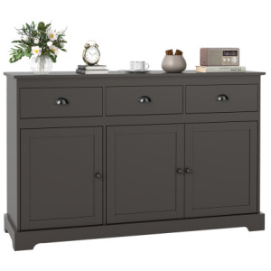 3 Drawers Sideboard Buffet Storage with Adjustable Shelves-Brown
