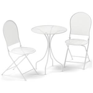 3 Piece Metal Bistro Patio Round Table and 2 Folding Chairs Set-White