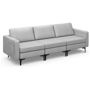 3-Seat Sectional Sofa Couch with Armrest Magazine Pocket and Metal Leg-Light Gray
