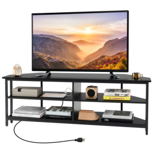 3-Tier Corner TV Stand for TVs up to 65 Inches with Charging Station-Black