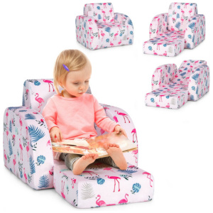 3-in-1 Convertible Kid Sofa Bed Flip-Out Chair Lounger for Toddler-Pink