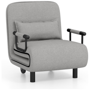 3-in-1 Convertible Sofa Bed with 5-Position Adjustable Backrest and Lumbar Pillow-Gray