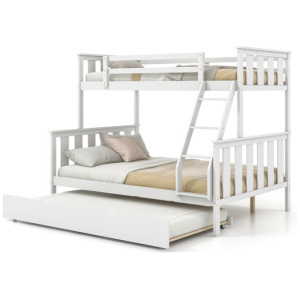 3-in-1 Twin Over Full Bunk Bed with Trundle and Ladder-White