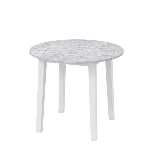 35 Inch Round Dining Table with Rubber Wood Legs and Marble-textured Veneer Tabletop-White