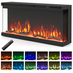 36/40/50/60 Inch Wide 3-Sided Electric Fireplace Insert with Remote Control and 12 Flame Colors-36 Inch
