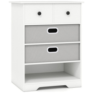 4-Drawer Dresser Modern Chest Storage Organizer with Open Shelves-White