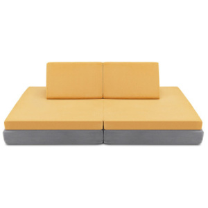 4 Pieces Convertible Kids Couch Set with 2 Folding Mats-Yellow