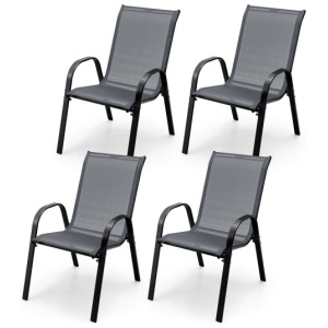 4 Pieces Stackable Patio Dining Chairs Set with Armrest-Gray