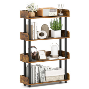 4-Tier Bookshelf Open Bookcase with Anti-Tipping Kit Industrial Storage Unit-Rustic Brown
