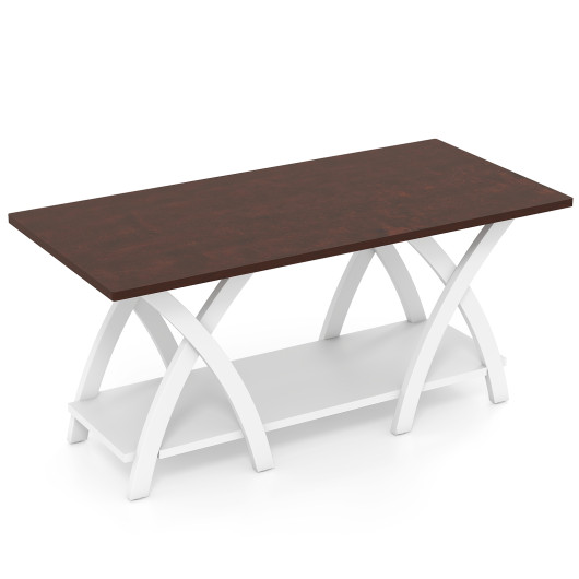 40 Inch Farmhouse Wooden 2-Tier Coffee Table with Storage Shelf for Living Room-Walnut