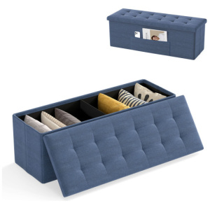 43 Inches Folding Storage Ottoman Bench Linen End of Bed Bench with Padded Seat-Navy