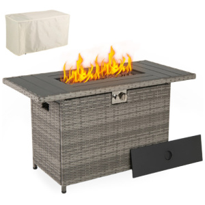 44.5 Inch Propane Fire Pit Table Rattan Gas 2-in-1 with Stainless Steel Burner-Gray