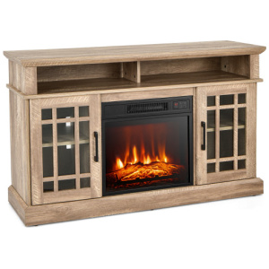 48 Inch Electric Fireplace TV Stand with Cabinets for TVs Up to 55 Inch-Natural