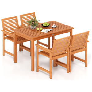 5 Pieces Patio Wood Dining Set Outdoor Rectangular Table and Chairs