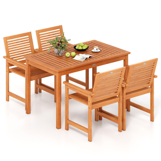 5 Pieces Patio Wood Dining Set Outdoor Rectangular Table and Chairs