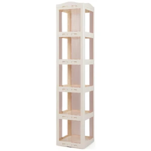5-Tier Foldable Rotating Bookshelf 360° Spinning Bookcase with Swivel Base-White