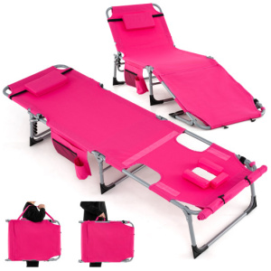 5-position Outdoor Folding Chaise Lounge Chair-Pink