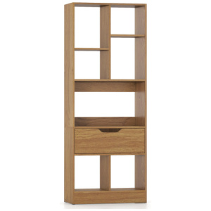 51inch Tall Freestanding Bookcase with Drawer 7-Cube Storage Organizer-Natural
