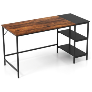 55 Inch Modern Industrial Style Study Writing Desk with 2 Storage Shelves-Brown