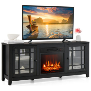 58 Inch Fireplace TV Stand with Adjustable Shelves for TVs up to 65 Inch-Black