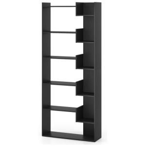 6-Tier Bookshelf Wooden Bookcase with 2 Anti-Tipping Kits Open Display Shelf-Black