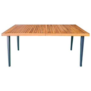 63 Inches Outdoor Indoor Dining Table with 1.97 Inches Umbrella Hole and Metal Legs