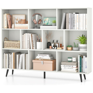 8/10-Cube Bookcase with 5 Tapered Metal Legs-Off White