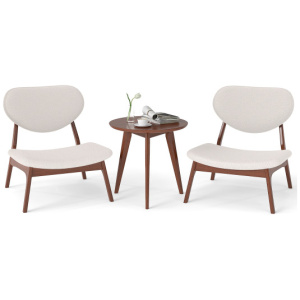 Accent Chairs Set of 2 with Side Table and Solid Wood Frame-Beige