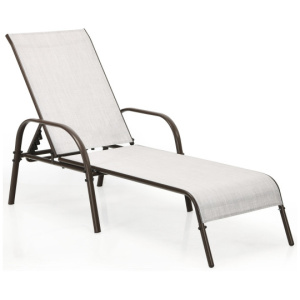 Adjustable Patio Chaise Folding Lounge Chair with Backrest-Gray