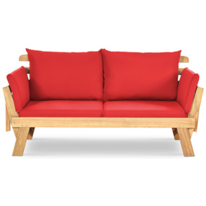 Adjustable Patio Convertible Sofa with Thick Cushion -Red