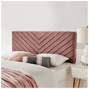 Alyson Queen/Full Angular Channel Tufted Velvet Headboard, Dusty Rose