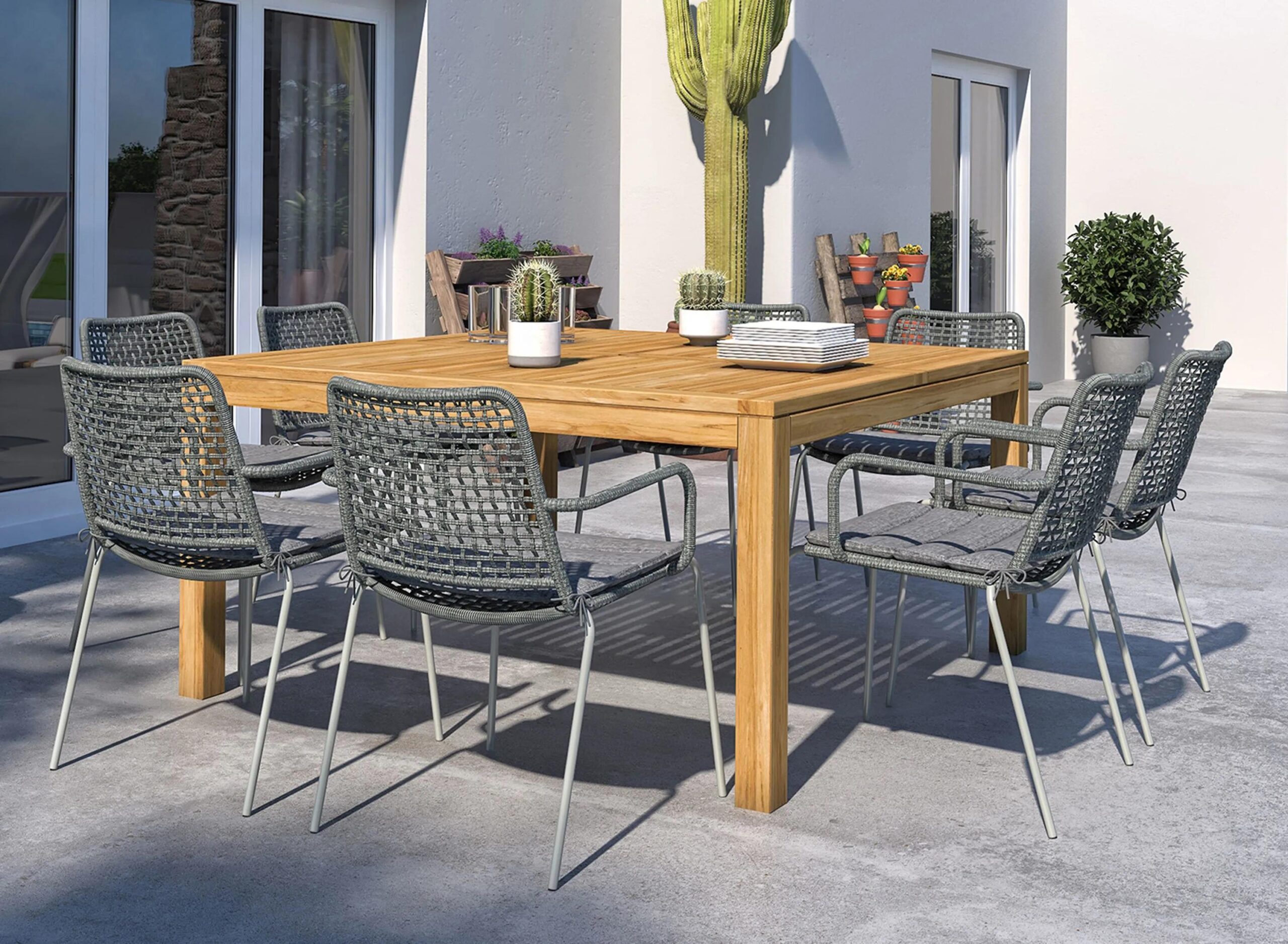 Amazonia Outdoor 9-pc. Square Patio Dining Table Set w/ Rope Steel Chairs