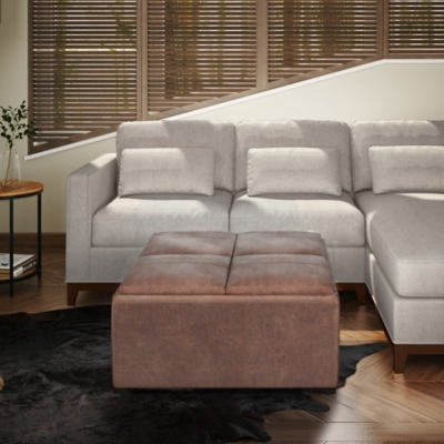 Avalon Coffee Table Storage Ottoman, Umber Brown