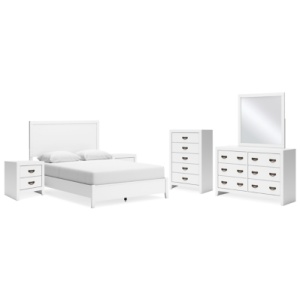 Binterglen Queen Panel Bed with Mirrored Dresser, Chest and 2 Nightstands, White