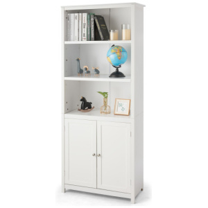 Bookcase Shelving Storage Wooden Cabinet Unit Standing Display Bookcase with Doors-White