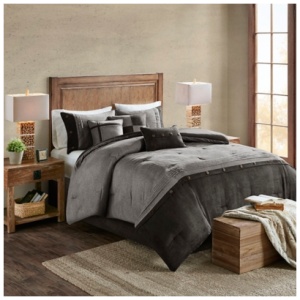 Boone King 7 Piece Faux Suede Comforter Set, Gray