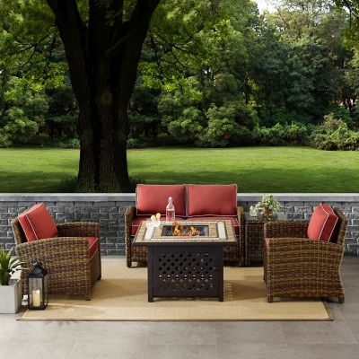 Bradenton 5-Piece Outdoor Conversation Set with Fire Pit Table, Sangria